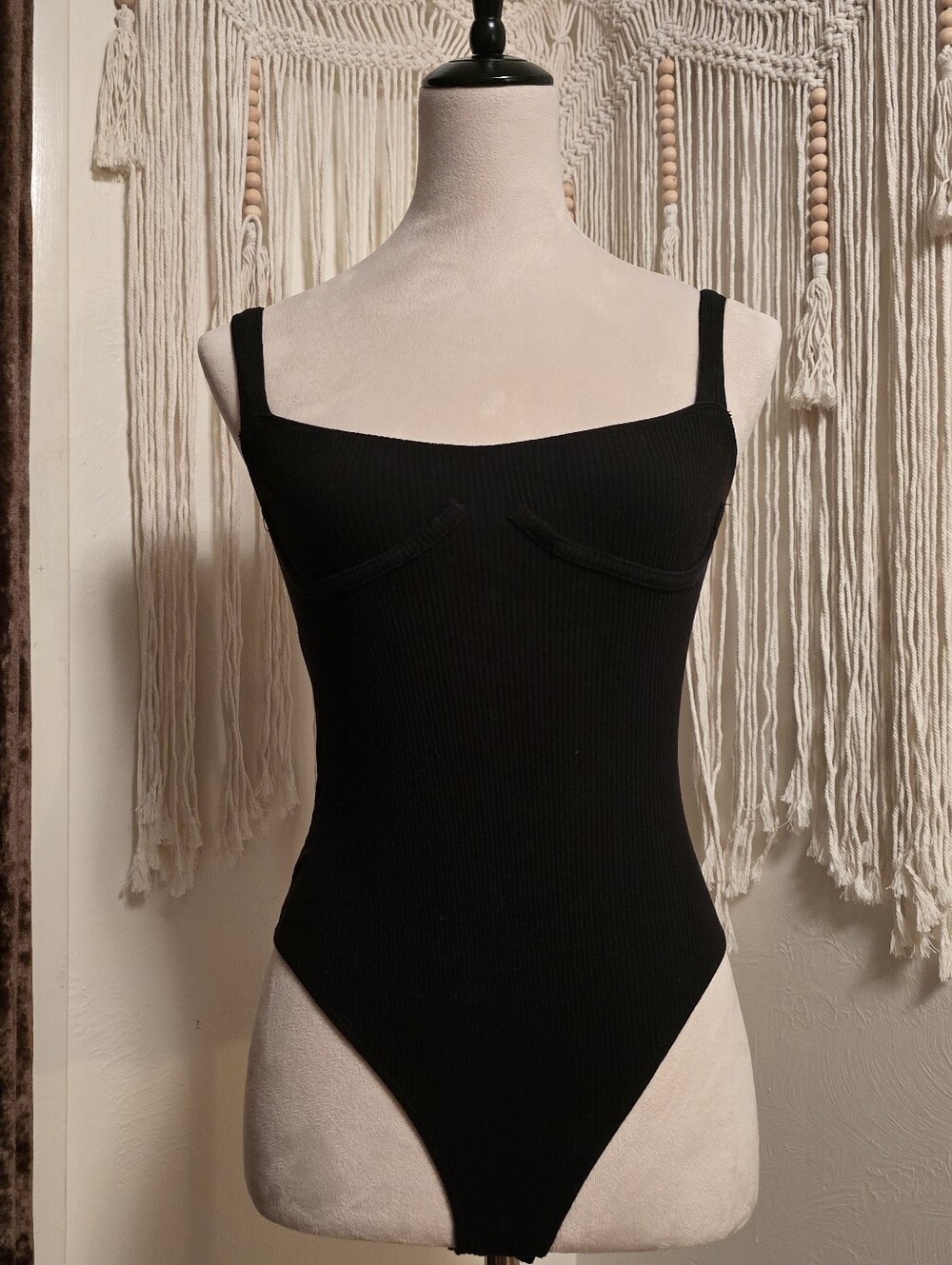 Free People Black Ribbed Bodysuit